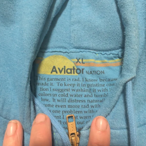 Aviator Nation Set Light Blue Sweatpants And Zip Up Hoodie with Multicolor Logo - Picture 7 of 8